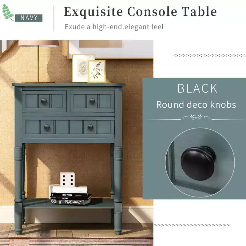 Consola de Madera Maciza Rústica de 23.7 pulgadas con 3 Cajones y Estante Inferior, Gris