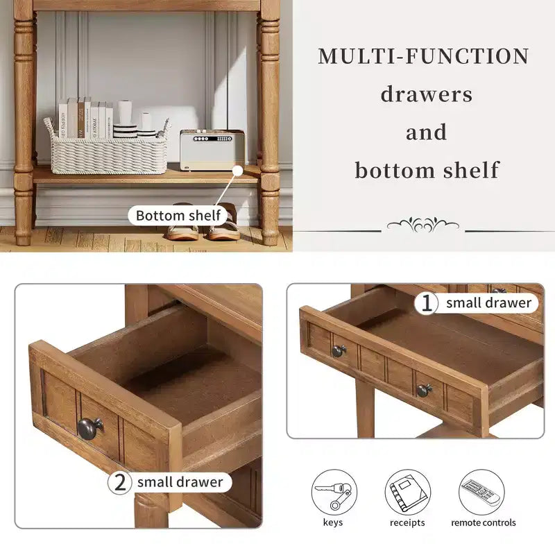 Consola de Madera Maciza Rústica de 23.7 pulgadas con 3 Cajones y Estante Inferior, Gris