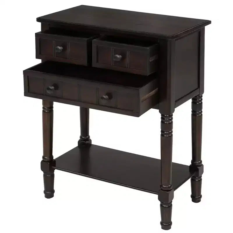 Consola de Madera Maciza Rústica de 23.7 pulgadas con 3 Cajones y Estante Inferior, Gris