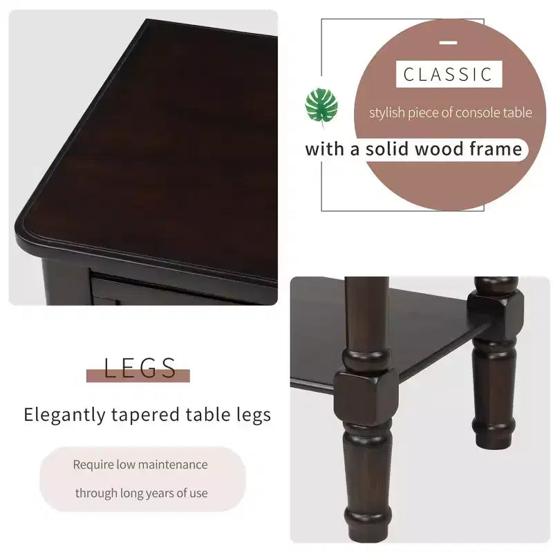 Consola de Madera Maciza Rústica de 23.7 pulgadas con 3 Cajones y Estante Inferior, Gris