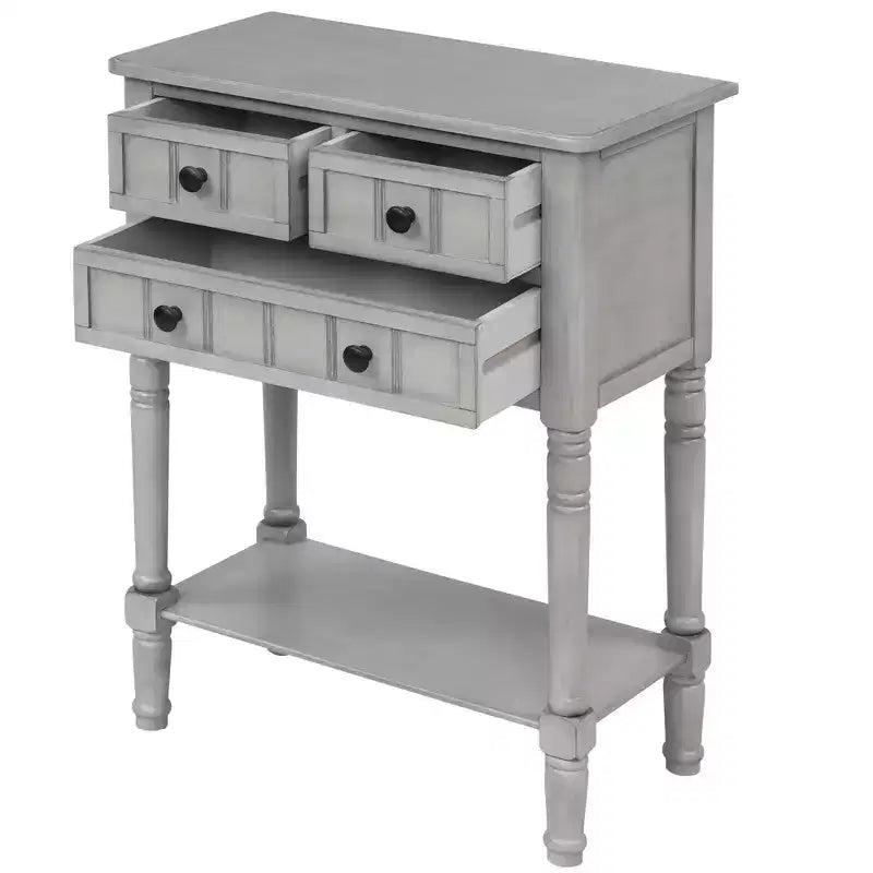 Consola de Madera Maciza Rústica de 23.7 pulgadas con 3 Cajones y Estante Inferior, Gris