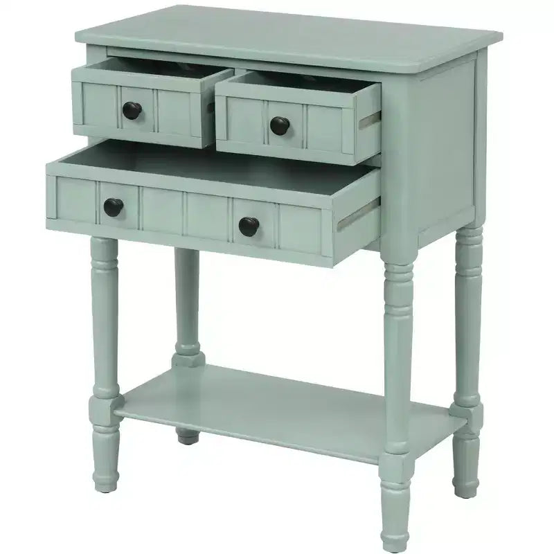 Consola de Madera Maciza Rústica de 23.7 pulgadas con 3 Cajones y Estante Inferior, Gris
