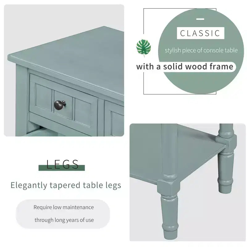 Consola de Madera Maciza Rústica de 23.7 pulgadas con 3 Cajones y Estante Inferior, Gris