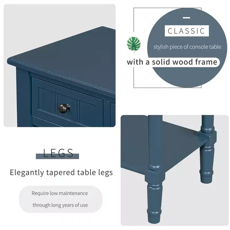 Consola de Madera Maciza Rústica de 23.7 pulgadas con 3 Cajones y Estante Inferior, Gris
