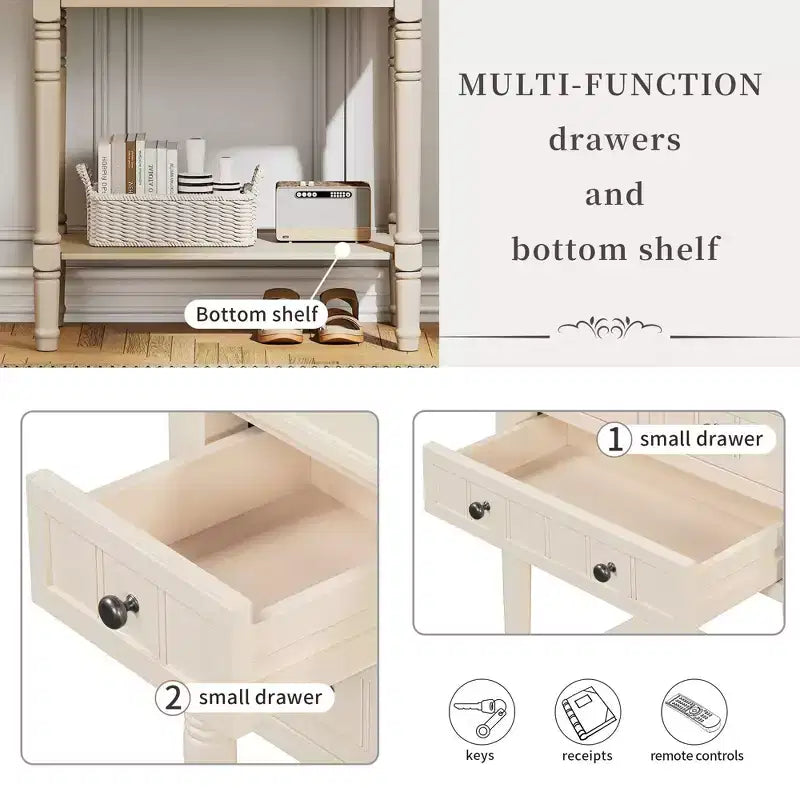 Consola de Madera Maciza Rústica de 23.7 pulgadas con 3 Cajones y Estante Inferior, Gris