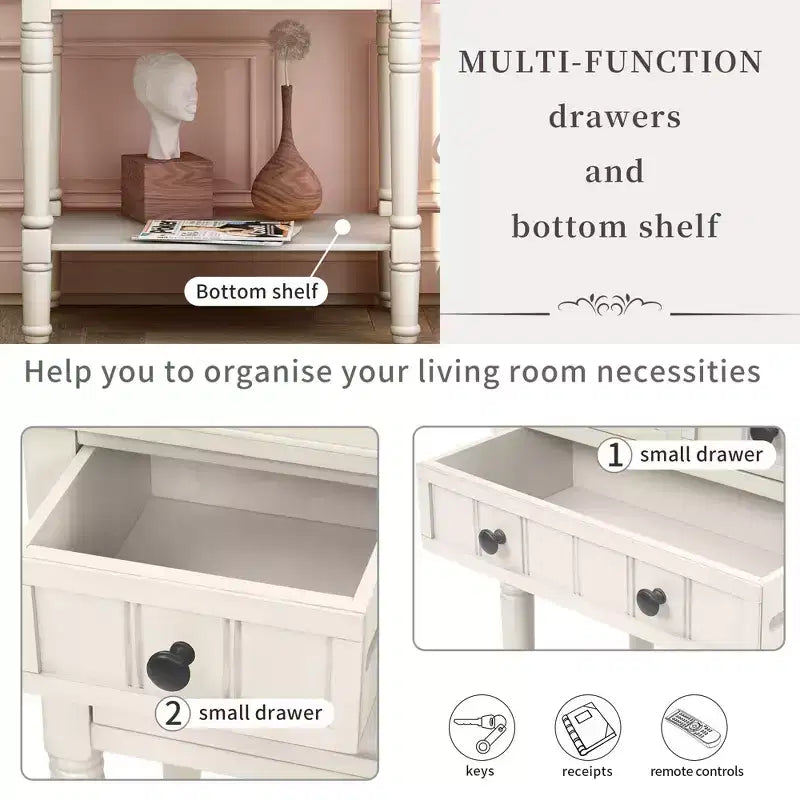 Consola de Madera Maciza Rústica de 23.7 pulgadas con 3 Cajones y Estante Inferior, Gris