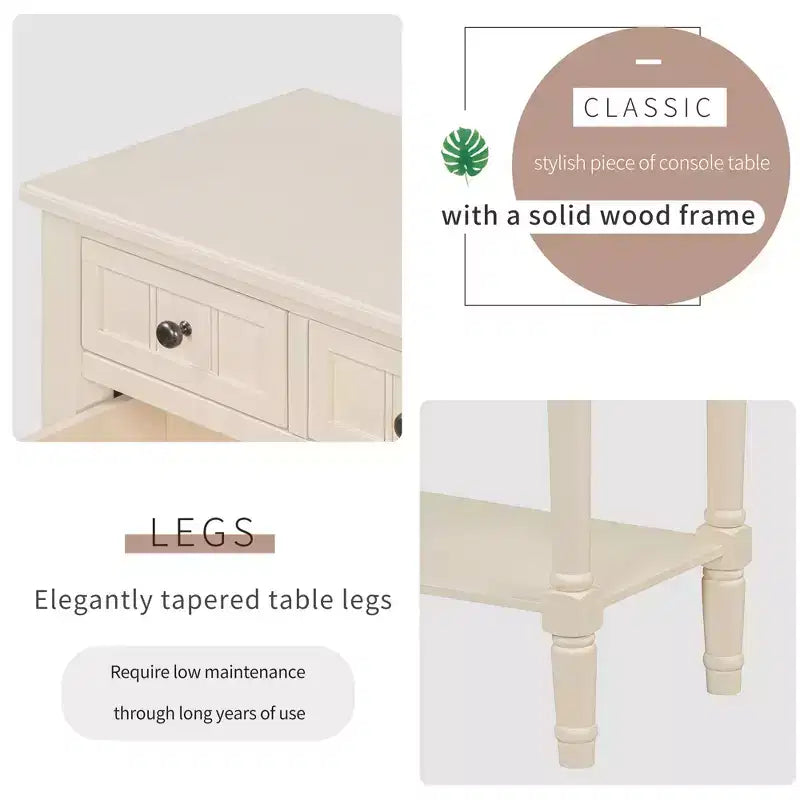 Consola de Madera Maciza Rústica de 23.7 pulgadas con 3 Cajones y Estante Inferior, Gris