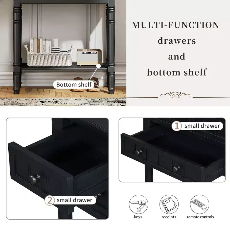 Consola de Madera Maciza Rústica de 23.7 pulgadas con 3 Cajones y Estante Inferior, Gris