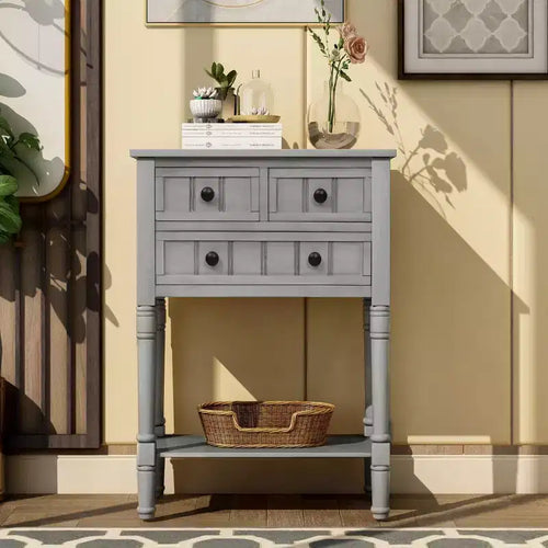 TUYOHW 23.7 Console Table with 3 Drawers,Solid Wood Entryway Table with Bottom Shelf,Rustic Sofa Table for Hallway,Entryway,Living Room,Bedroom