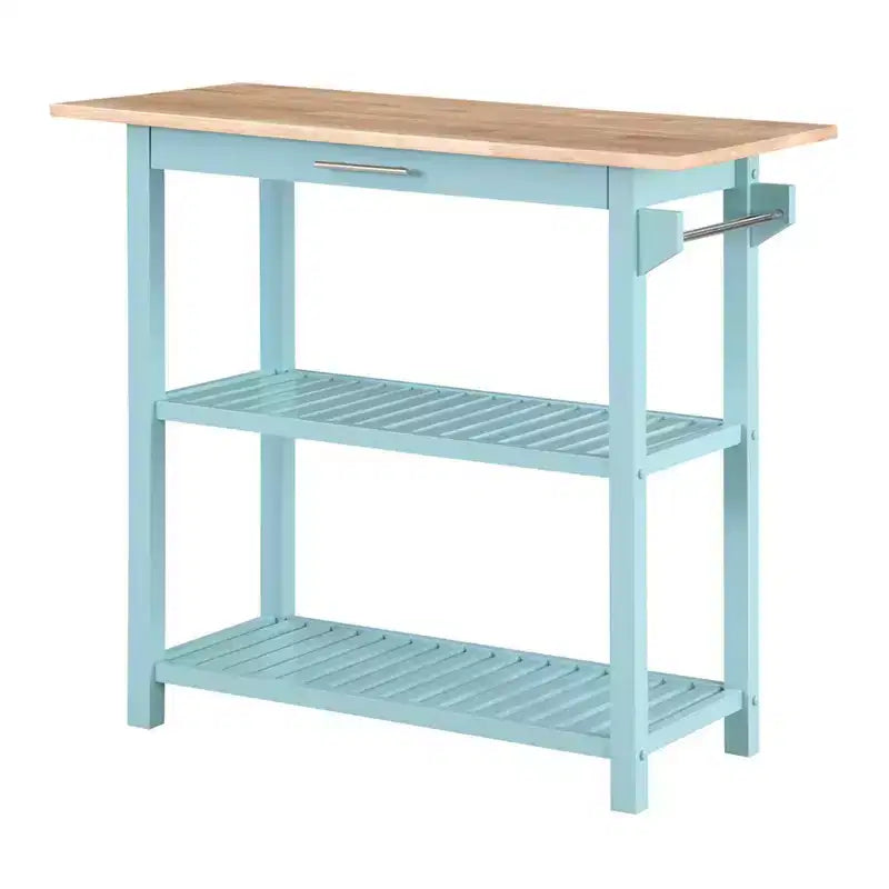 Breighton Home Designs2Go 3 Tier Butcher Block Kitchen Prep Island with Drawer in Sea Foam Blue/Butcher Block