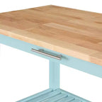 Isla de cocina con encimera de bloque de carnicero de 3 niveles y cajón, azul espuma de mar, 40x20x36.75 pulg.