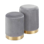 LumiSource Marla Contemporary Nesting Pleated Ottomans Gold/Gray: Velvet Upholstered, Metal Legs, No Assembly Required