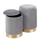 Juego de 2 pufs nido plegables contemporáneos, tapicería de terciopelo gris, patas de metal dorado
