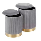 Juego de 2 pufs nido plegables contemporáneos, tapicería de terciopelo gris, patas de metal dorado