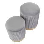 Juego de 2 pufs nido plegables contemporáneos, tapicería de terciopelo gris, patas de metal dorado