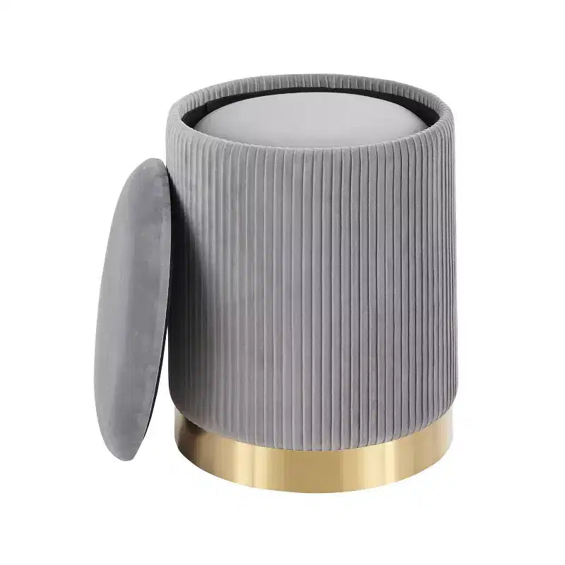 Juego de 2 pufs nido plegables contemporáneos, tapicería de terciopelo gris, patas de metal dorado