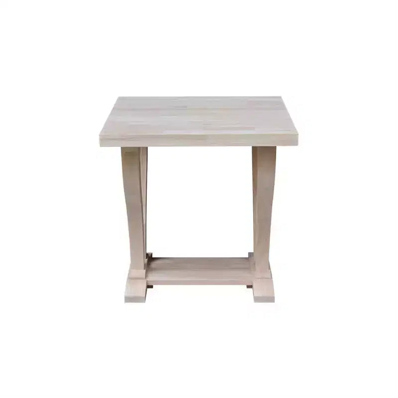 Mesa Auxiliar Cuadrada de Madera de Caucho Maciza sin Acabado con Estante Inferior, 61 cm — Lista para Pintar o Teñir