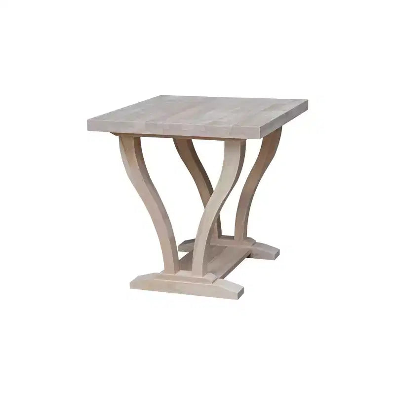 Mesa Auxiliar Cuadrada de Madera de Caucho Maciza sin Acabado con Estante Inferior, 61 cm — Lista para Pintar o Teñir
