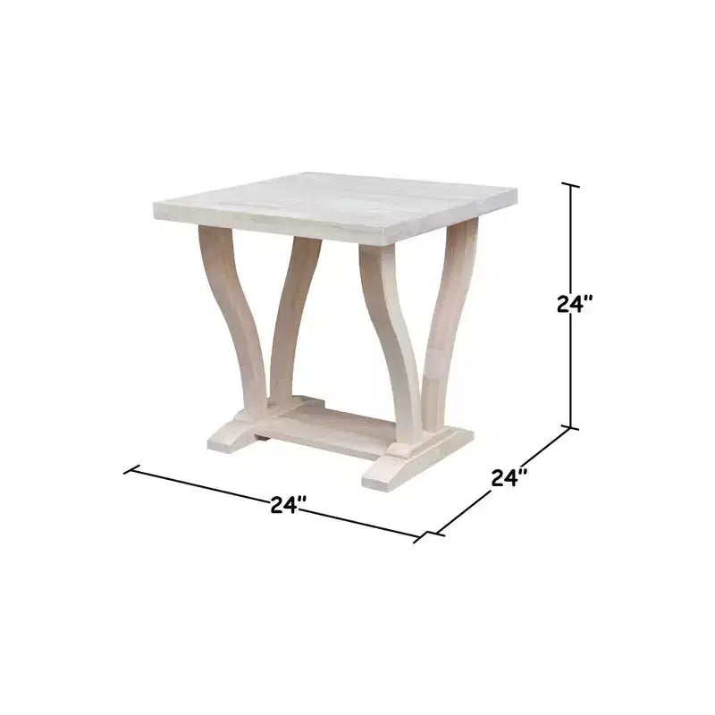 Mesa Auxiliar Cuadrada de Madera de Caucho Maciza sin Acabado con Estante Inferior, 61 cm — Lista para Pintar o Teñir