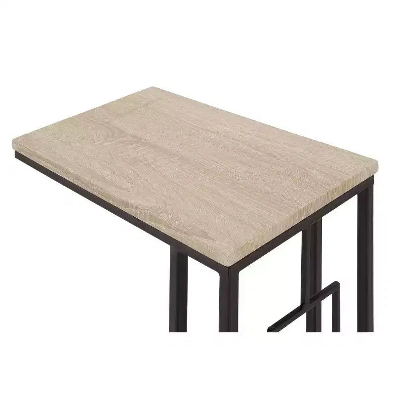 Mesa Auxiliar de Sofá Moderna de Hierro y Madera con Forma de C, Marco Negro, 19x10x26 pulg.