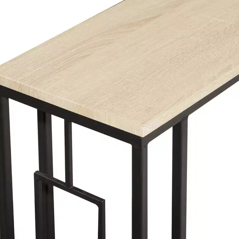 Mesa Auxiliar de Sofá Moderna de Hierro y Madera con Forma de C, Marco Negro, 19x10x26 pulg.