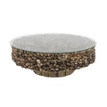 Rustic Driftwood Coffee Table Brown - Olivia & May: No Assembly, Glass Top, Wood Legs