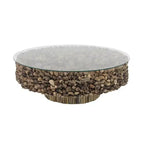 Rustic Driftwood Coffee Table Brown - Olivia & May: No Assembly, Glass Top, Wood Legs