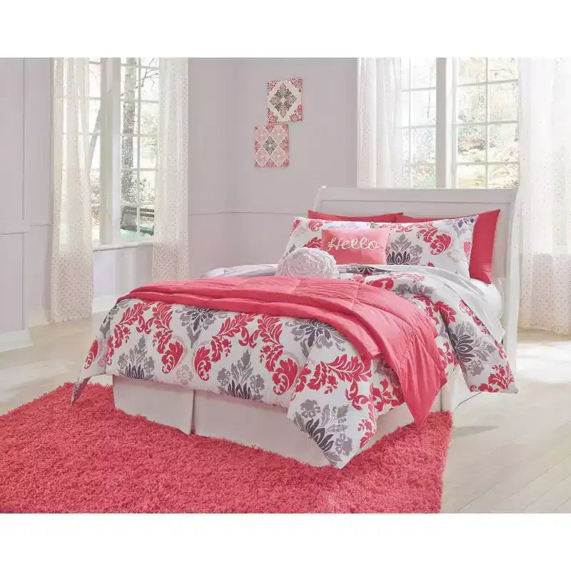 Cabecero de trineo doble en MDF pintado de blanco con elegante diseño curvo, 44.5"H x 55.7"W