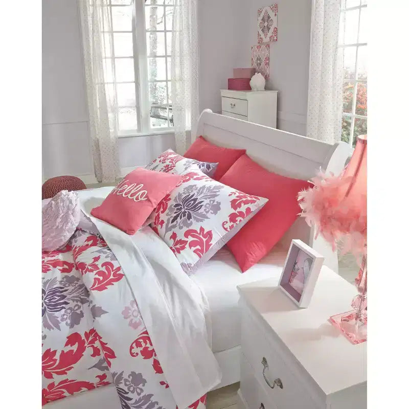 Cabecero de trineo doble en MDF pintado de blanco con elegante diseño curvo, 44.5"H x 55.7"W