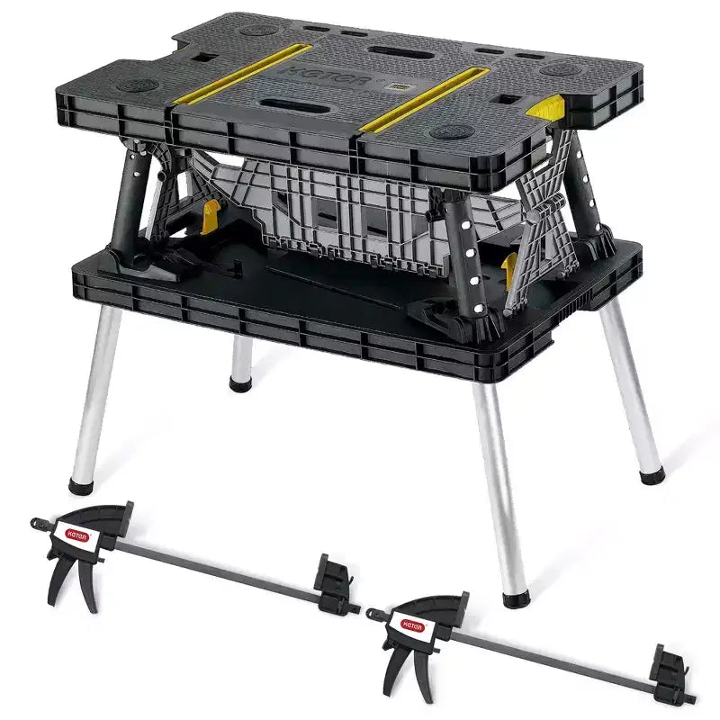 Keter Heavy-Duty Folding Workbench with 12 Adjustable Clamps, Foldable Work Table for Garage, Woodworking and Outdoor Workshop, 1000 lb Capacity