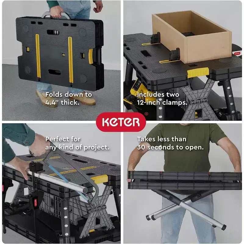 Mesa de trabajo plegable de alta resistencia con 12 abrazaderas ajustables, 450 kg de capacidad, portátil