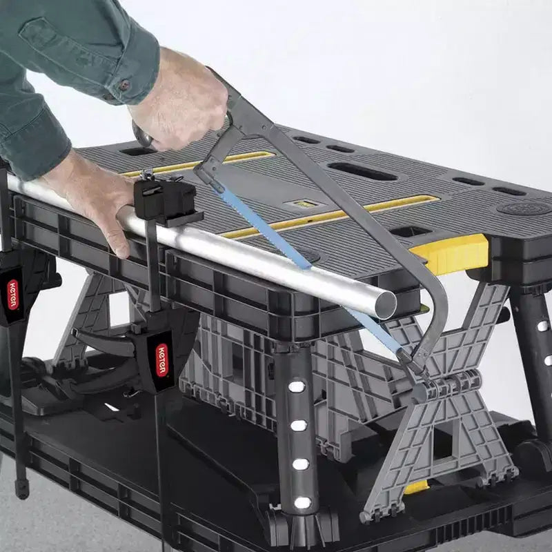 Mesa de trabajo plegable de alta resistencia con 12 abrazaderas ajustables, 450 kg de capacidad, portátil