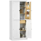 Despensa de cocina de 72", gabinete de cocina de 4 puertas con estantes de almacenamiento de 5 niveles, 8 especieros, cajón interior y estantes ajustables, blanco