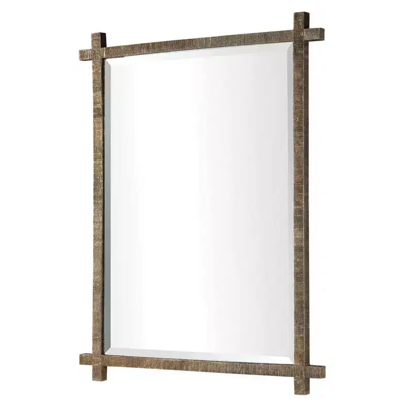 Espejo de pared rústico con marco dorado acanalado, 30"x39.75", bordes biselados — Cuélgalo en horizontal o vertical