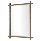 Espejo de pared rústico con marco dorado acanalado, 30"x39.75", bordes biselados — Cuélgalo en horizontal o vertical